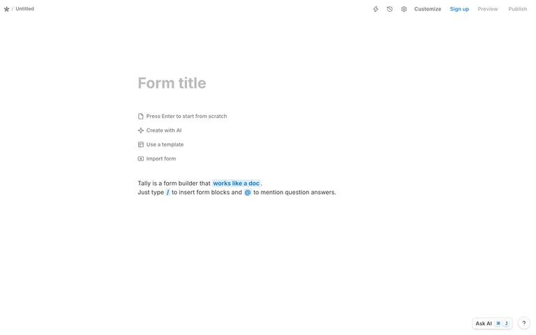 Tally — Document-style form builder