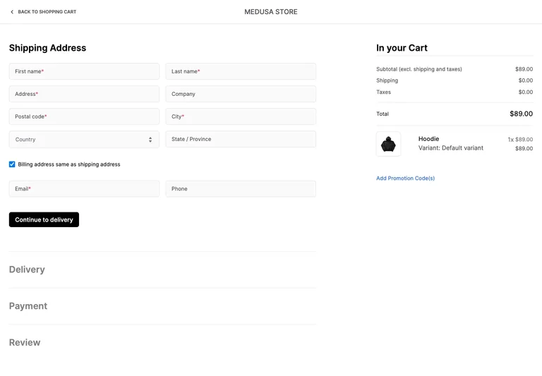 Medusa — Shipping address — design reference
