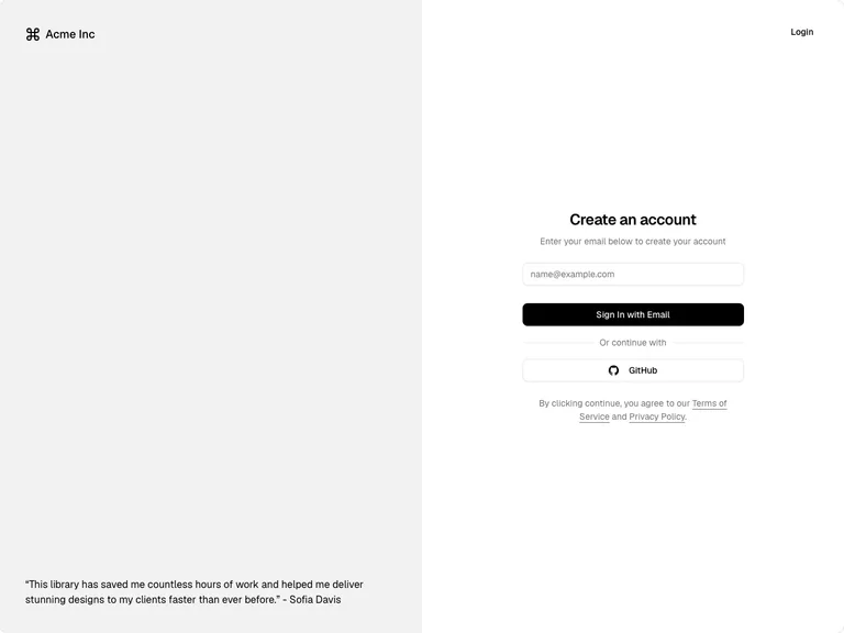 shadcn/ui — Create an account