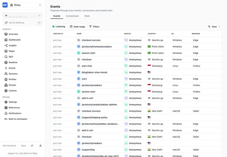 OpenPanel — Event explorer