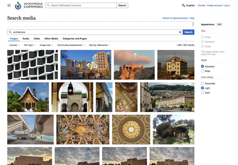Wikimedia Commons — Media search — design reference