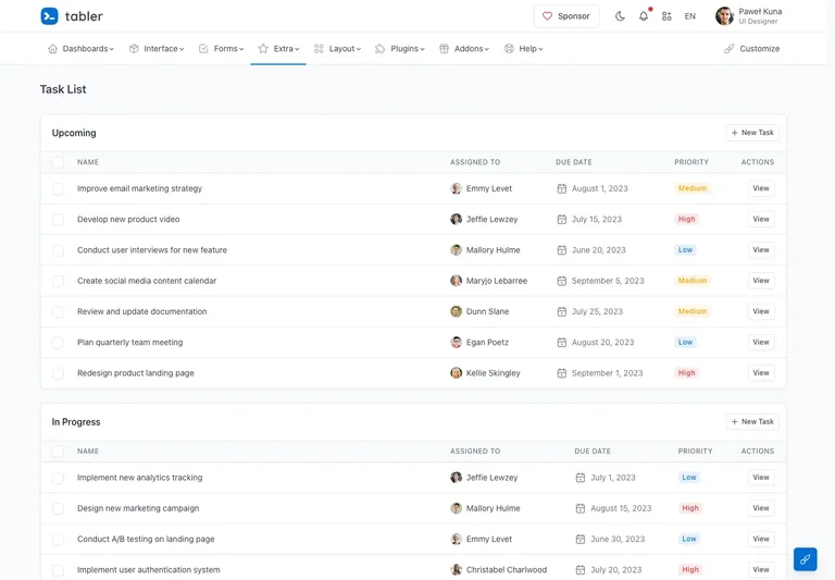 Tabler — Task list