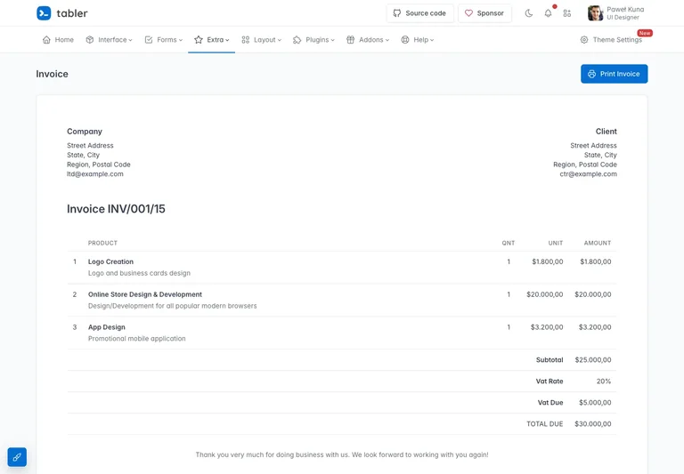 Tabler — Invoice demo
