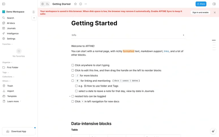AFFiNE — Local document workspace
