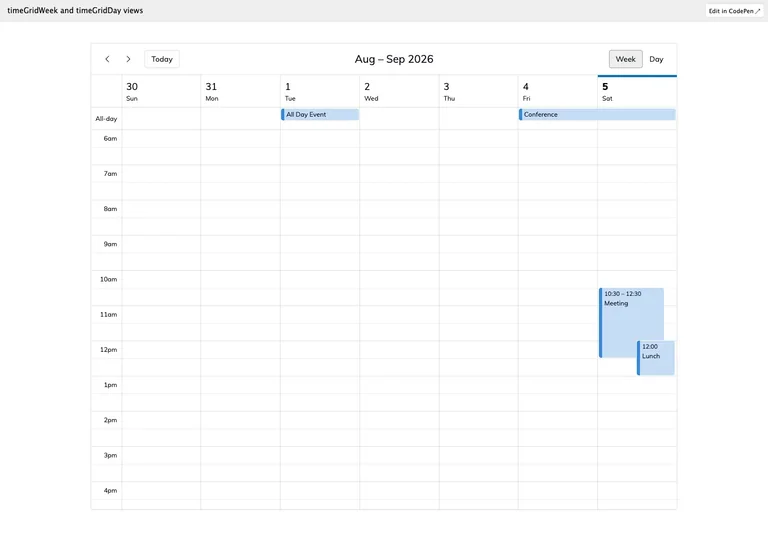 FullCalendar — Weekly schedule