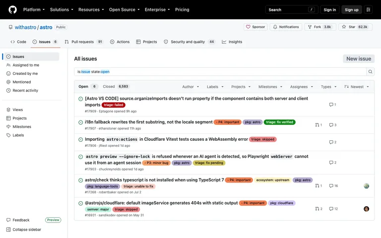 GitHub — Issue list