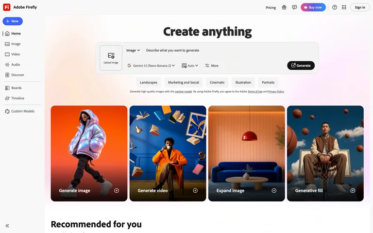 Adobe Firefly — Creative home