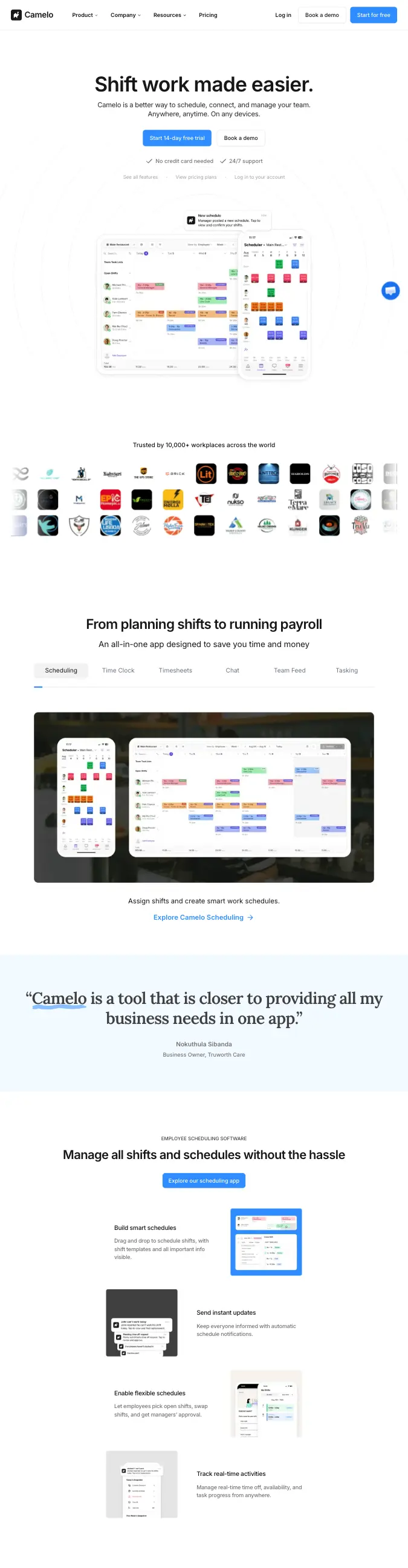 Camelo — Clean Blue Workforce SaaS preview